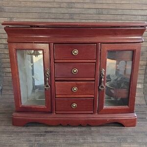 Vintage Jewelry Armoire Wood with Etched Glass Doors Wood Jewelry Box
